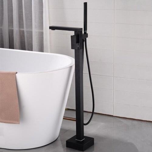 Azeta Matte Black Bathtub Faucet Bathroom Floor Standing Bathtub Shower Tap Set With Hand Shower Cold and Hot Water Tap AT2213B