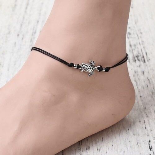 Boho Adjustable Anklet Antique Sea Turtle Animal Charm Beads Chain Anklet Women Summer Beach Sandals Ankle Bracelet