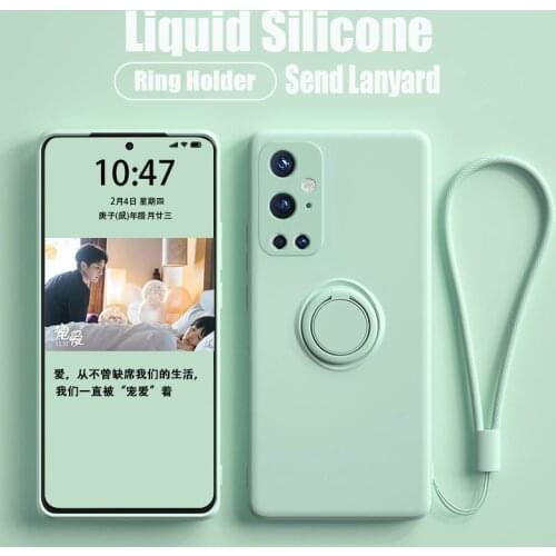 LOVECOM Original Liquid Silicone Phone Case For Oneplus 9 Pro Case For Oneplus 8 Pro Nord Ring Holder Strap Soft Bumper Cover
