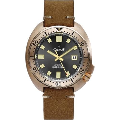 CRONOS CuSn8 Bronze Luxury Watch Men Sapphire Crystal SW200 C3 Luminous Ceramic Bezel Copper Diver Watch 20ATM Business Clock