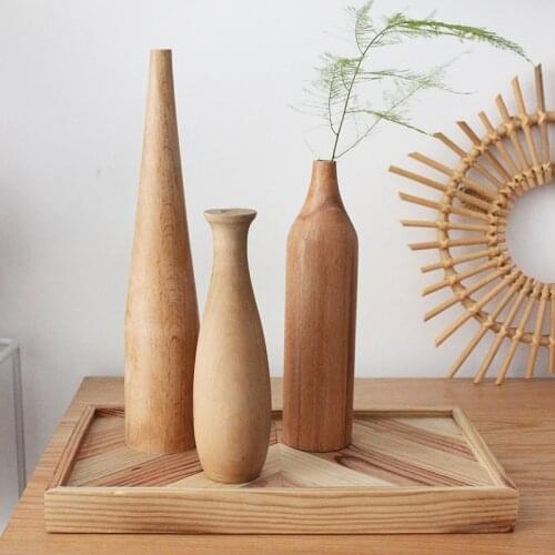 Nordic Wooden Vase Solid Wood Flower Vases Plants Pot Container Living Room Flower Arrangement Tabletop Oranment Crafts