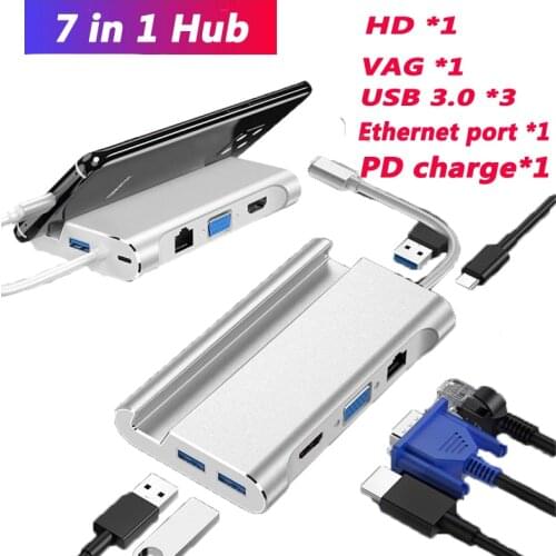 Usb C Dock Hub USB 3.0 Type C VGA RJ45 PD HDMI-compatible Docking Station Adapter Converter for Laptop USB-C HUB Dex Station