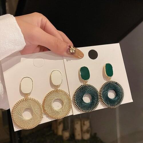 European and American fall/winter new style oil drop rectangular thick thread woven round exaggerated female earrings