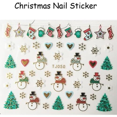 FOREVERJASMINE 5pc Golden Christmas Nail Art Sticker Snowflake Snowman Nail Decal Xmas Socks Nail Wraps Manicure Decoration TJ50