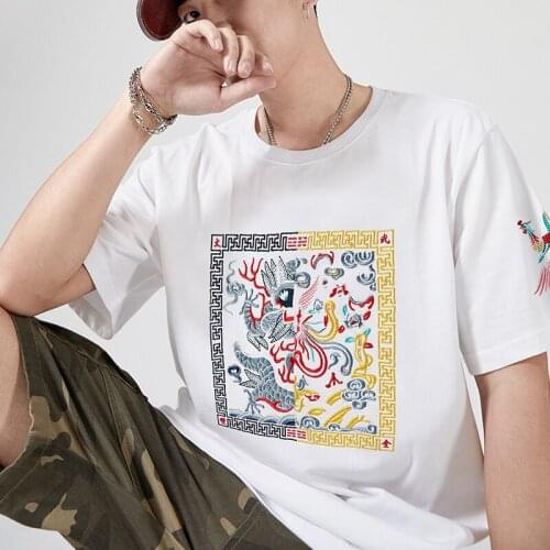 2021 Summer New Mens t-shirt Vintage Chinese Style Dragon Embroidery T shirt High Quality Plus Size Short Sleeve T shirt Tops