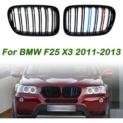 A Pair Glossy Black M Color Dual Slat Kidney Grill Grille Front Bumper Racing Grill For BMW F25 X3 2011-2013 Car Styling