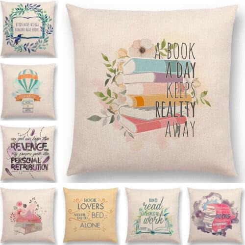 Hot Sale Pastel Decorative Letters Warm Words Reading Books Tea Coffee Travel Interesting Tale Love Cushion Cover Pillow Case