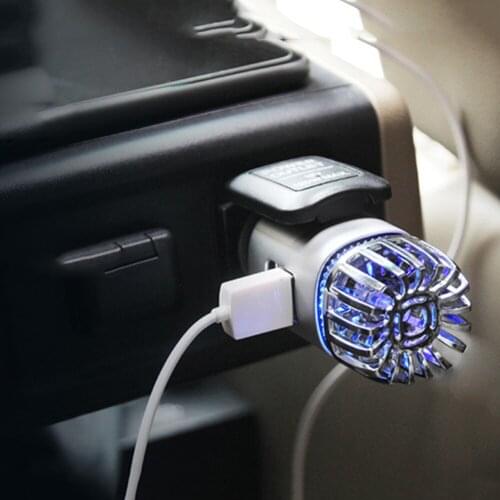 Intelligence Car Air Purifier Ionizer Aluminum Car Electrical Appliances with Dual USB Charger Smoke Odor Eliminator Oxygen Bar
