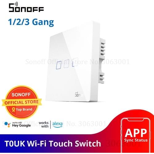 SONOFF T0 UK Wifi Smart Switch 1/2/3 Gang Wireless Wall Touch UK Light Switches APP Voice Remote Control For Home Automation Kit