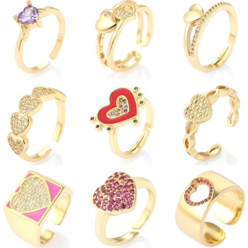 Heart and Love Rings for Women Punk Hip Hop Boho Ring for Men Adjustable Gold Colorful Bohemian Copper Gift