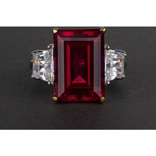 14 Karat Sapphire Emerald Ruby Rectangular 10*14 S925 Sterling Silver Ring Wedding Rings Silver Jewelry