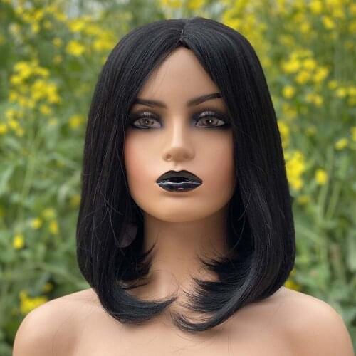 Middle Part Short Bob Straight Black Wig Synthetic Wigs for Black Women Heat Resistant Fiber Brown Cosplay Wigs 12inch