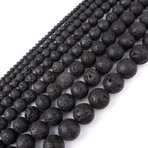 4,6,8,10mm Round Bead Black Lava Natural Rock Stone Beads For DIY Necklace Bracelat Earring Jewelry Making 15" Free Shipping