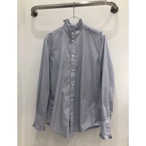 Fashion ladies 2021 new long sleeve sexy casual pleated lace striped shirt 0922