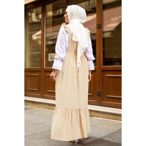 Ruffle Detail Salopet on the Shoulder Coffee with Milk muslim dress women african dresses for women abaya kaftan long dress form