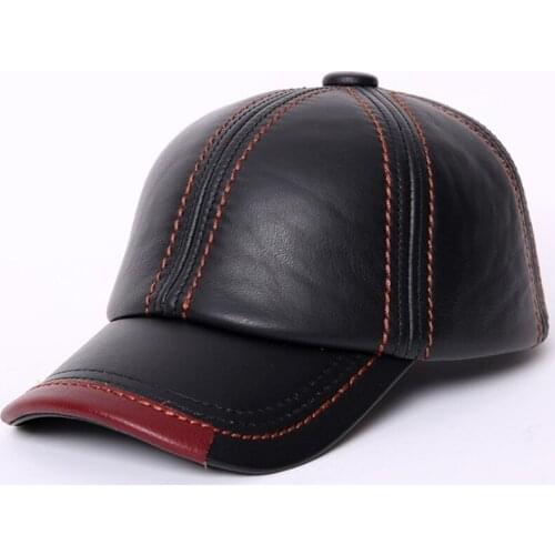 XdanqinX Winter Men Baseball Caps Mens Warm Velvet Fur Hat Genuine Leather Hat Adjustable Size Cowhide Leather Cap Snapback Cap