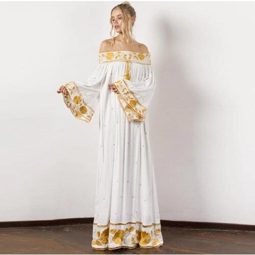 2020 summer new womens dress national style retro embroidery tassel hollow long dress bohemian loose beach collar dress