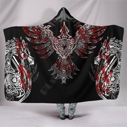 Viking tattoo Character Hooded Blanket Adult colorful child Sherpa Fleece Wearable Blanket Microfiber Bedding style-2