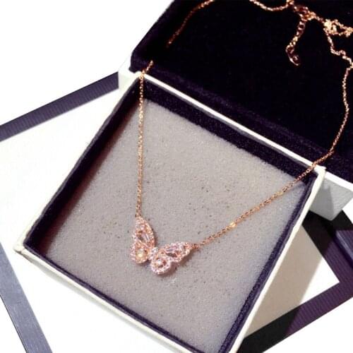 Fashion Zirconia Butterfly Necklace Charm Bling Rose Gold Butterfly Necklaces Jewelry Pendant For Women Girl Chain Accessories