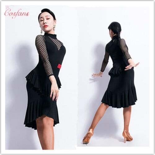 Latin Dance Dress Female Long Sleeve Dance Practice ballroom dance competition dresses woman professional dancer wear