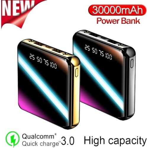 30000mah Mini Power Bank Portable Charger External Battery Digital Display 2USB Port Outdoor Fast Charger for Xiaomi Samsung