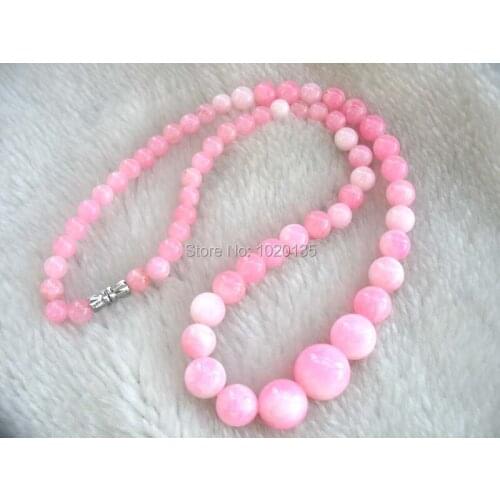 Pink JADE beads necklace round 6-14mm wholesale beads 18inch gift discount FPPJ