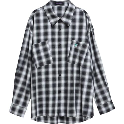 Autumn Hip Hop Over Size Long Sleeve Plaid Shirt Mens Shirt Loose Lovers