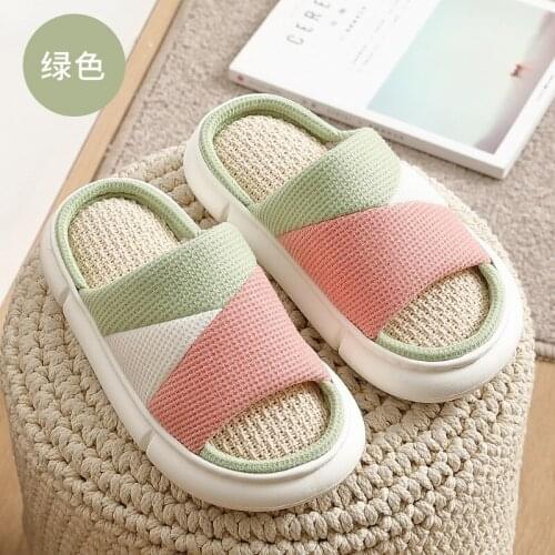 Linen slippers womens household mute thick-soled deodorant anti-skid Japanese cotton and linen sweat-absorbent men