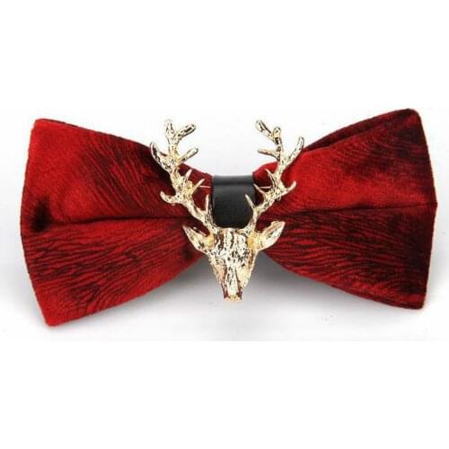 High end Fashion Mens Gold Velvet Bowtie Christmas Metal Elk Head Wedding Luxury Bow Ties Trendy Collar Jewelry Gifts for Men