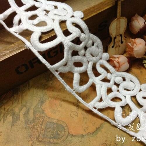 YACKALASI 10 Yards 100% Cotton Lace Guipure Water Soluble Chemical Lace Milky White 5CM Wide