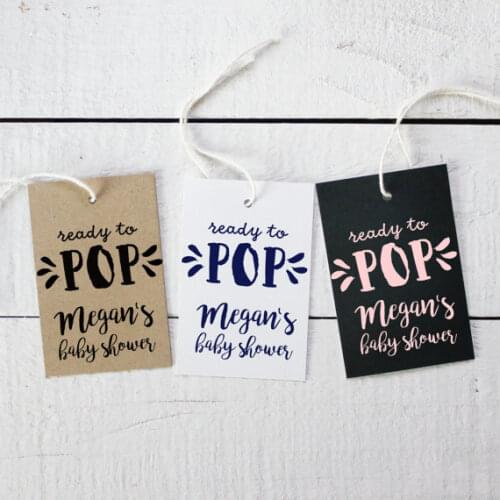 Custom Ready to Pop baby shower Gift Tags welcome thank you guest Labels baptism Christening birthday booking Cards