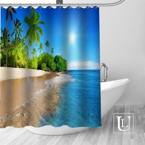 High Quality Custom sea summer ocean beach tropical palm tree Shower Curtain Hooks Mildew Resistant Bath Curtain Bathroom Decor