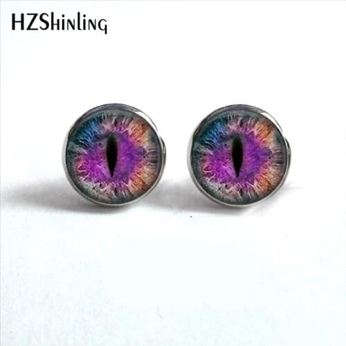 NES-0084 Eye Earring Evil Eye Jewelry Art Picture Dragon Eye Stud Earrings For Women Glass Cabochon Earrings Handmade HZ4