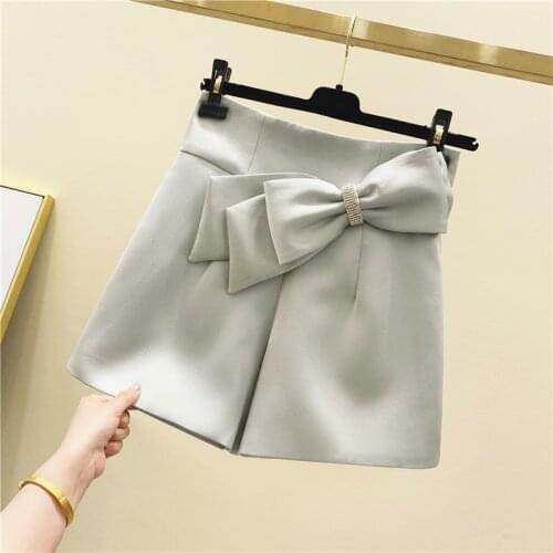 2020 Spring New Womens Wide-Leg Shorts Diamond Bow High Waist Shorts Ladies Casual Shorts Nancylim Ropa Mujer