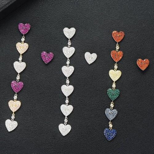 GODKI Jimbora Romantic Sweet Long Heart Chain Pendant Earrings For Women Statement Bride Wedding Luxury Noble Earrings Jewelry