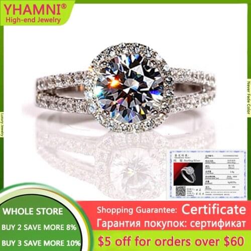 Womens Fine Jewelry 925 Sterling Silver Rings Round 2 Carat White Zirconia Diamond Wedding Rings No Fade Allergy Free AR510