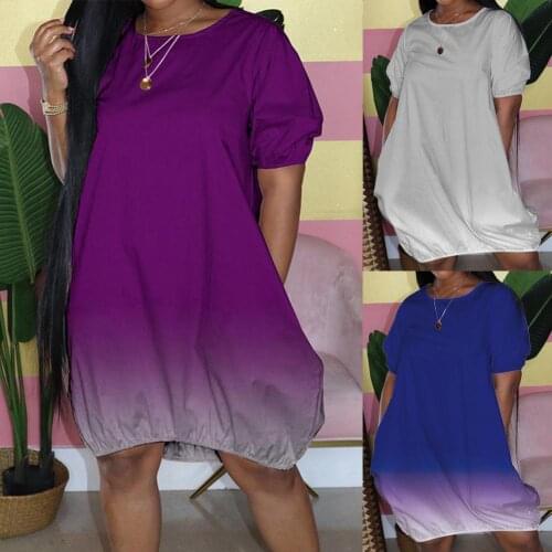 Women Short Dress Gradient Color Summer Casual O-neck Cotton Blend Short Sleeve Loose Plus Size Vestidos Streetwear for Work