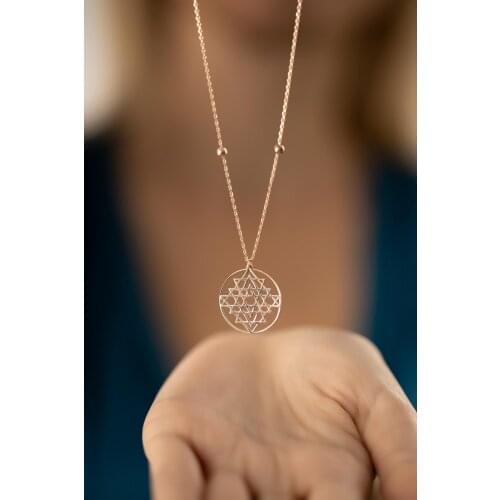 Womens Rose Plated Silver Sri Yantra Necklace