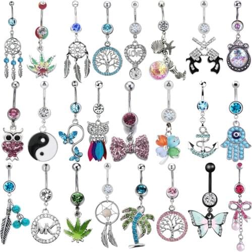 1PC Crystal Belly Rings Trendy Piercing Ombligo Dangle Belly Bar Stainless Steel Belly Button Rings Piercing Navel Body Jewelry