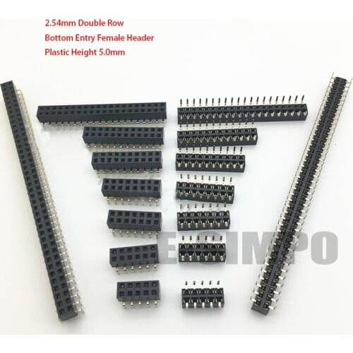 100pcs 2.54mm Female Header Bottom entry type 2X5/6/7/8/10/11/12/20/40P PH5.0mm double row Gold-plated