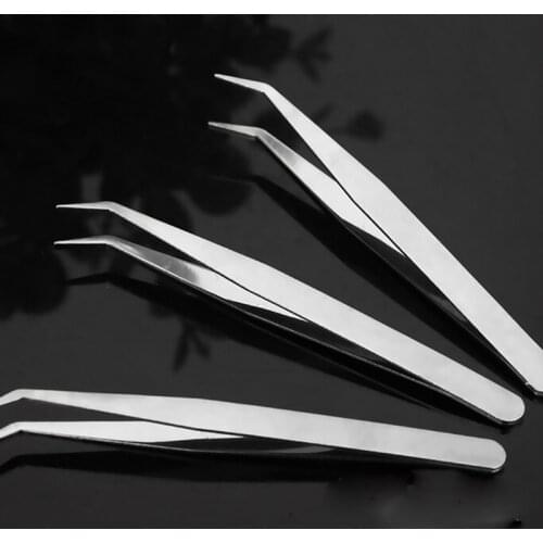 2PCS Professional Stainless Steel Tweezers Eyebrow Craft Jewelry Tweezers with Curved/Pointed Tips Precision Picking Tool