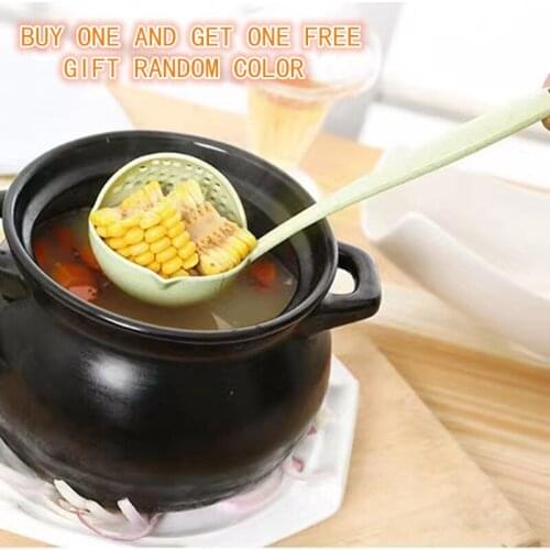 2 In 1 Soup Spoon Long Handle Kitchen Strainer Home Strainer Cooking Plastic Ladle Tableware Kitchen Cooking Colander