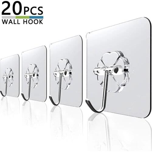 20Pcs Transparent Hook Self Adhesive Door Wall Hanger Hooks Waterproof Suction Heavy Load Rack Cup Sucker for Kitchen Bathroom