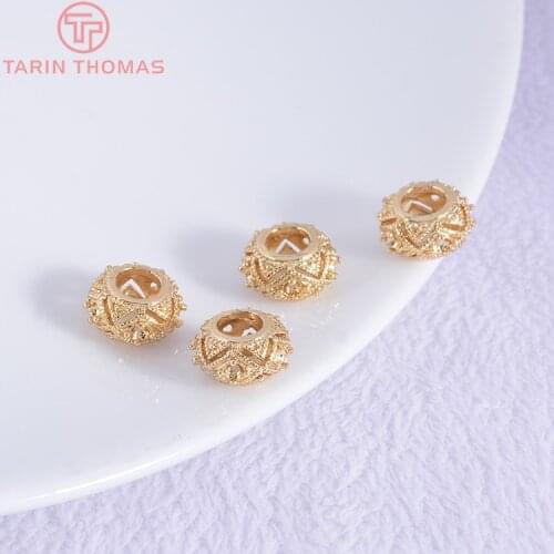 6PCS 11x6MM 24K Champagne Gold Color Plated Brass Large hole Spacer Beads Bracelet Beads High Quality Diy Jewelry Accessories
