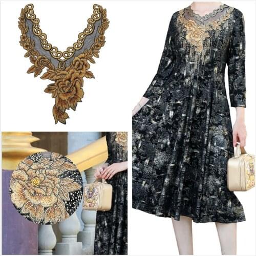 3D Lace Neckline Collar Fabric Embroidery DIY Sewing Decoration Ladies Dress Clothing Accessories Decals Patch 1pcs
