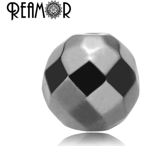 REAMOR 6/8/10mm Natural Stone Black Bright Faceted Hematite Beads Round Disco Ball Loose Beads For Jewelry Making DIY Bracelet