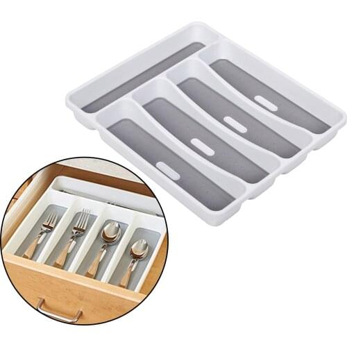 Rubber Coated Cutlery Holder, 5 Compartments, Cutlery Tray, Kitchen Organizer