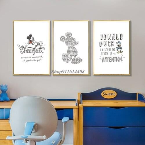 Baby Wall Art Canvas Painting Donald Duck Mickey Mouse Posters Winnie Pooh Prints Disney Wall Cartoon Pictures Living Room Decor
