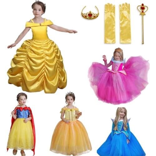 3-8y Kids Girls Dress Birthday Cosplay Party Long Tails Costume Children Yellow Dress Girls Princess Dresses Halloween Clothes