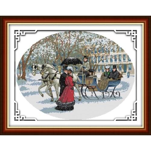 Joy Sunday Snowy Day Home Decor Chinese Counted Printed Canvas Cross Stitch Pattern DIY Kits 11&14CT Embroidery Needlework Sets